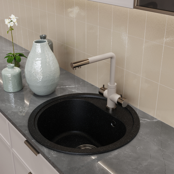 Мойкa ML-GM10 круглая, черная (308), 440мм (глуб. чаши 180)