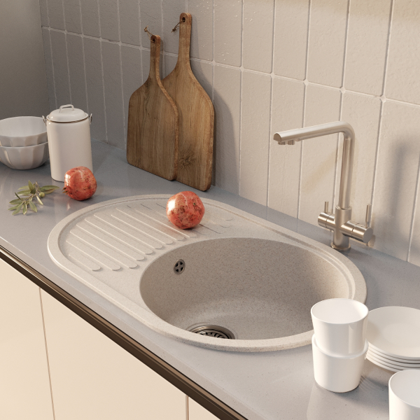 Мойка ML-GM16 овальная с крылом, бежевая (328), 730*460*180мм