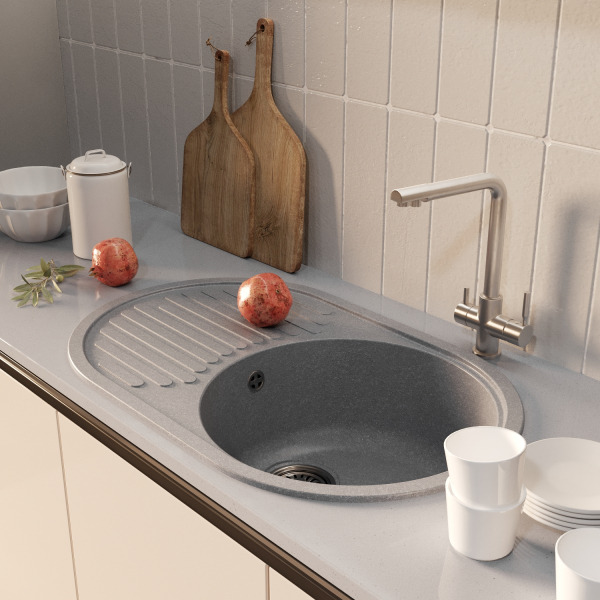 Мойка ML-GM16 овальная с крылом, графит (342), 730*460*180мм