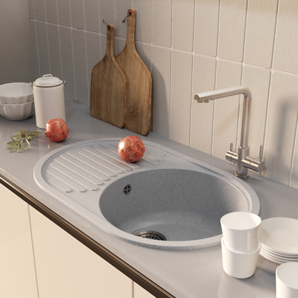 Мойка ML-GM16 овальная с крылом, серая (310), 730*460*180мм