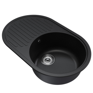 Мойка ML-GM16 овальная с крылом, ультра-черная (344), 730*460*180мм Ника
