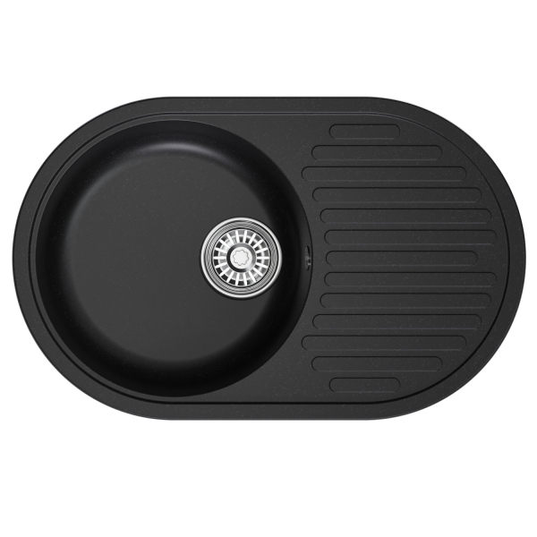 Мойка ML-GM16 овальная с крылом, ультра-черная (344), 730*460*180мм