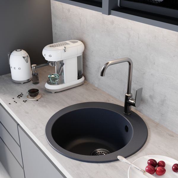 Мойкa ML-GM13 круглая, антрацит (343), 495мм (глуб. чаши 200)