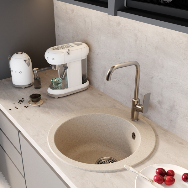 Мойкa ML-GM13 круглая, бежевая (328), 495мм (глуб. чаши 200)