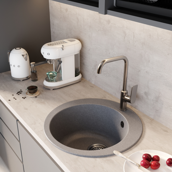 Мойкa ML-GM13 круглая, графит (342), 495мм (глуб. чаши 200)