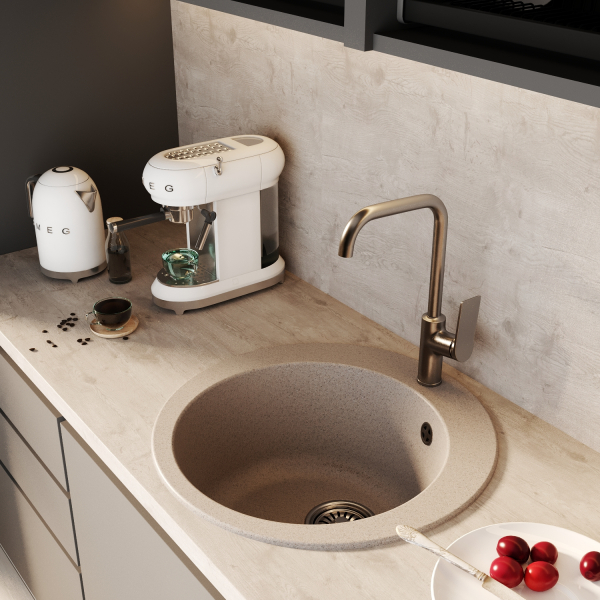 Мойкa ML-GM13 круглая, песочная (302), 495мм (глуб. чаши 200)