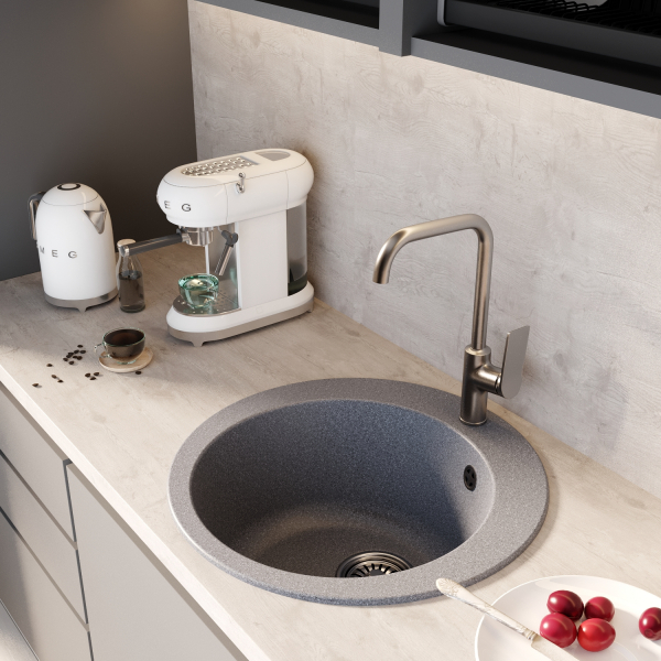 Мойкa ML-GM13 круглая, темно-серая (309), 495мм (глуб. чаши 200)