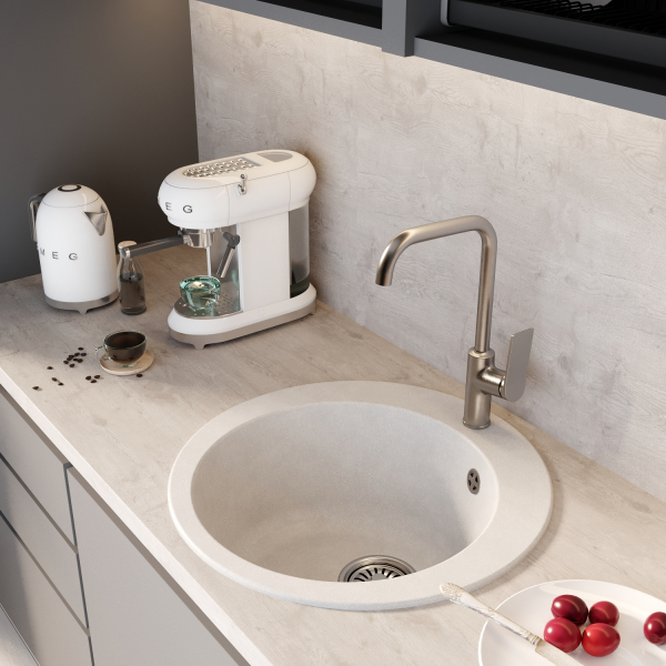 Мойкa ML-GM13 круглая, ультра-белая  (341), 495мм (глуб. чаши 200)