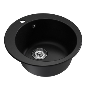 Мойкa ML-GM13 круглая, ультра-черная (344), 495мм (глуб. чаши 200) Ника