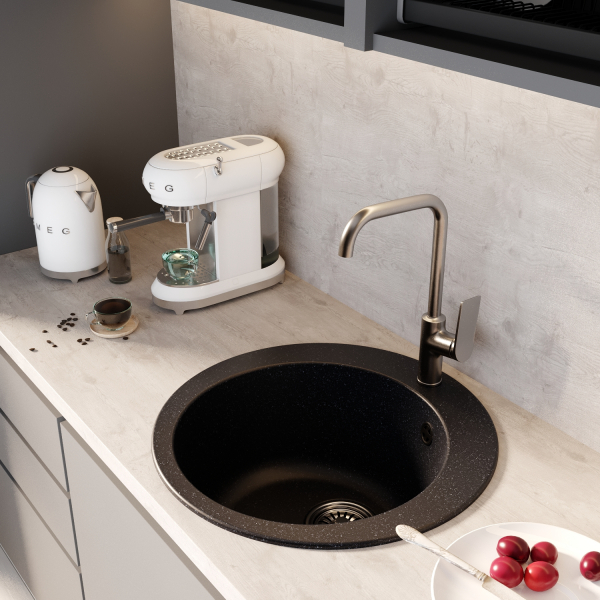 Мойкa ML-GM13 круглая, черная (308), 495мм (глуб. чаши 200)