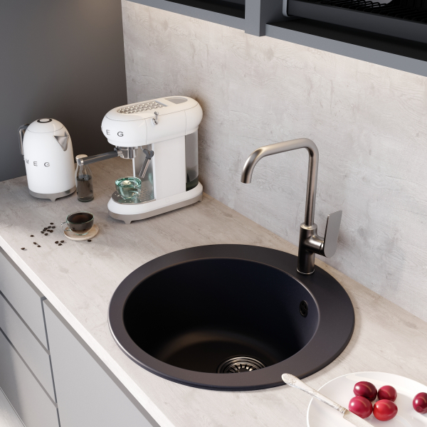 Мойкa ML-GM13 круглая, шоколад (345), 495мм (глуб. чаши 200)