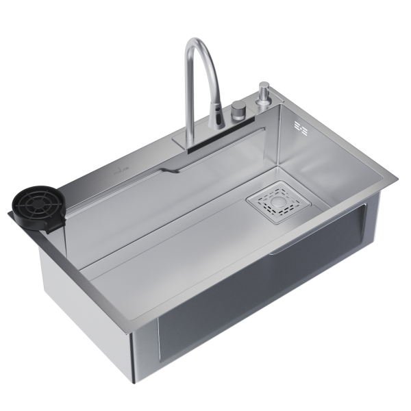 Мойка настол.монтаж 75х46 (3,0) вып 3 1/2  MIXLINE PRO 21,5см с сиф.(сатин)+доз+смесит+кол+д/р+о/с