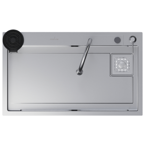 Мойка настол.монтаж 75х46 (3,0) вып 3 1/2  MIXLINE PRO 21,5см с сиф.(сатин)+доз+смесит+кол+д/р+о/с