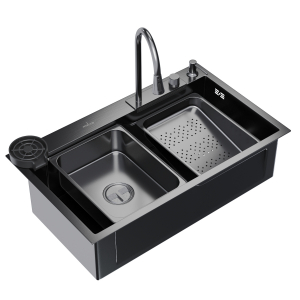 Мойка настол.монтаж 75х46 (3,0) вып 3 1/2  MIXLINE PRO 21,5см с сиф.(ч.граф)+доз+смесит+кол+д/р+о/с Ника