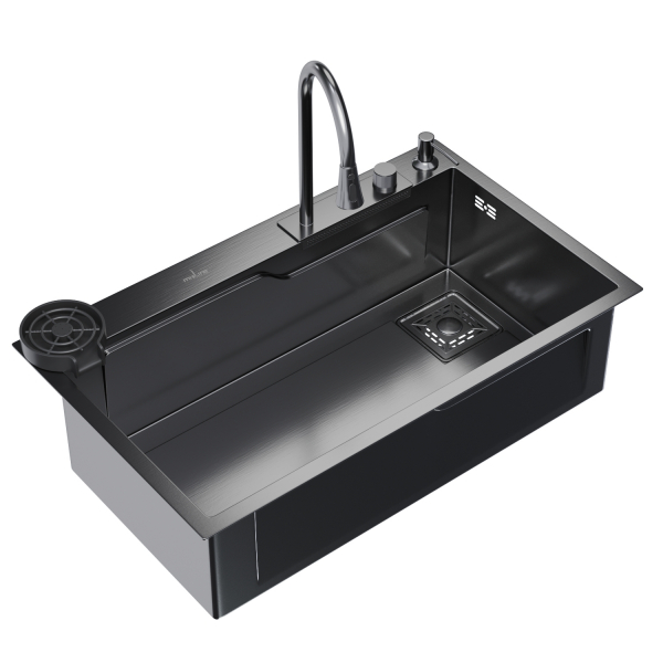 Мойка настол.монтаж 75х46 (3,0) вып 3 1/2  MIXLINE PRO 21,5см с сиф.(ч.граф)+доз+смесит+кол+д/р+о/с