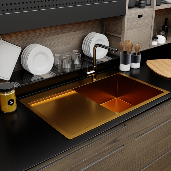 Мойка настол.монтаж 78х50 (3,0) прав. вып 3 1/2  MIXLINE PRO 20см с сифоном (золото)