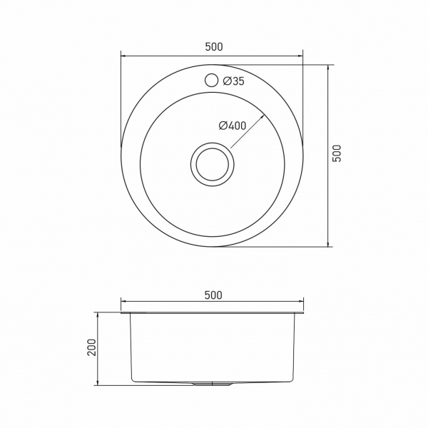 Мойка настол.монтаж D50 (3,0) вып 3 1/2 круглая  MIXLINE PRO 20см с сифоном (черный графит)