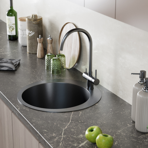 Мойка настол.монтаж D50 (3,0) вып 3 1/2 круглая  MIXLINE PRO 20см с сифоном (черный графит)