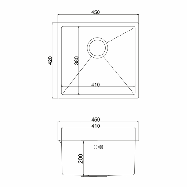 Мойка подст.монтаж 45х42 (3,0) вып 3 1/2  MIXLINE PRO 20см с сифоном (черный графит)