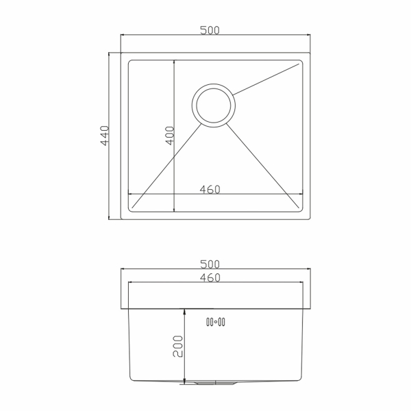 Мойка подст.монтаж 50х44 (3,0) вып 3 1/2  MIXLINE PRO 20см с сифоном (сатин)