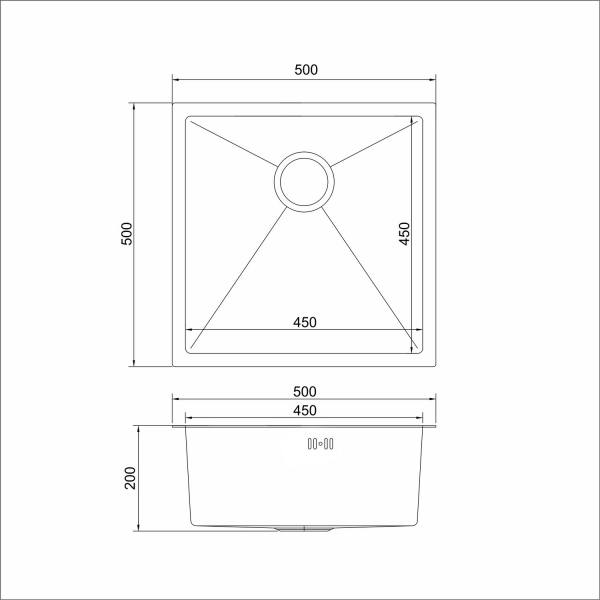 Мойка подст.монтаж 50х50 (3,0) вып 3 1/2  MIXLINE PRO 20см с сифоном (черный графит)