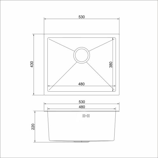 Мойка подст.монтаж 53х43 (3,0) вып 3 1/2  MIXLINE PRO 22см с сифоном (черный графит)