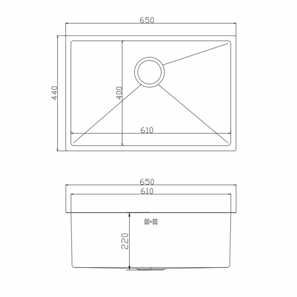 Мойка подст.монтаж 65х44 (3,0) вып 3 1/2  MIXLINE PRO 22см с сифоном (черный графит)