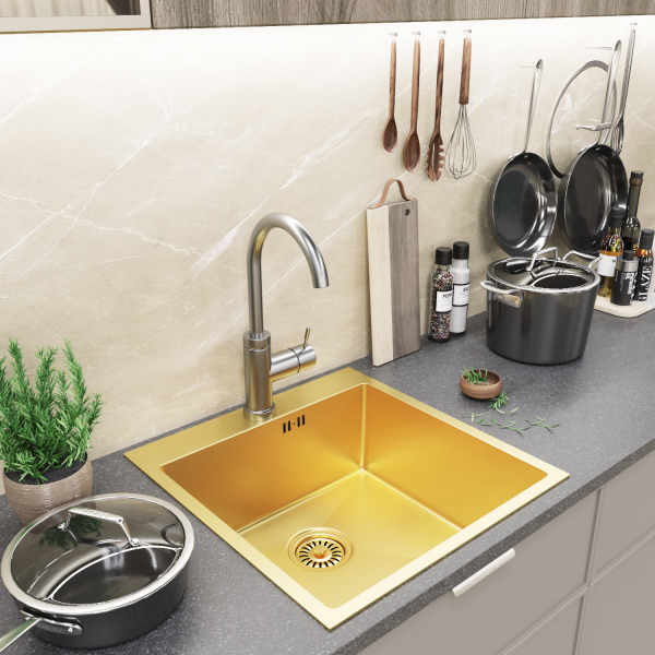 Мойка настол.монтаж 50х50 (3,0) вып 3 1/2  MIXLINE PRO 20см с сифоном (золото)