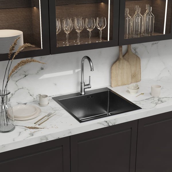 Мойка настол.монтаж 50х50 (3,0) вып 3 1/2  MIXLINE PRO 20см с сифоном (черный графит НАНО)