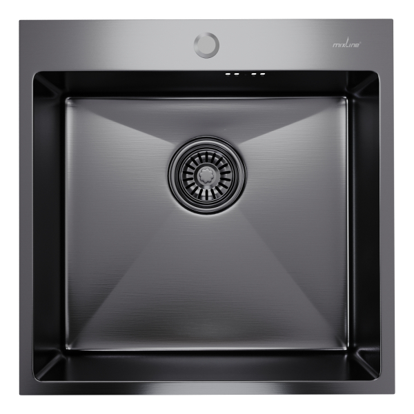 Мойка настол.монтаж 50х50 (3,0) вып 3 1/2  MIXLINE PRO 20см с сифоном (черный графит)