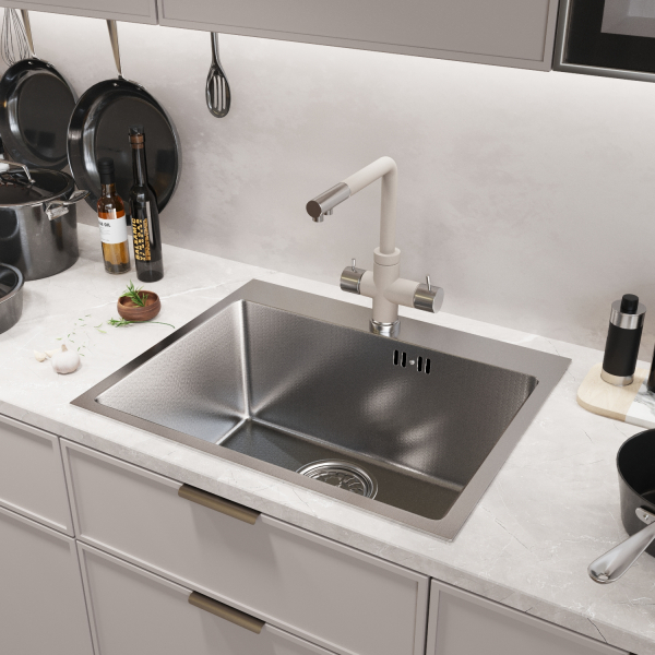 Мойка настол.монтаж 53х43 (3,0) вып 3 1/2  MIXLINE PRO 22см с сифоном (сатин НАНО)