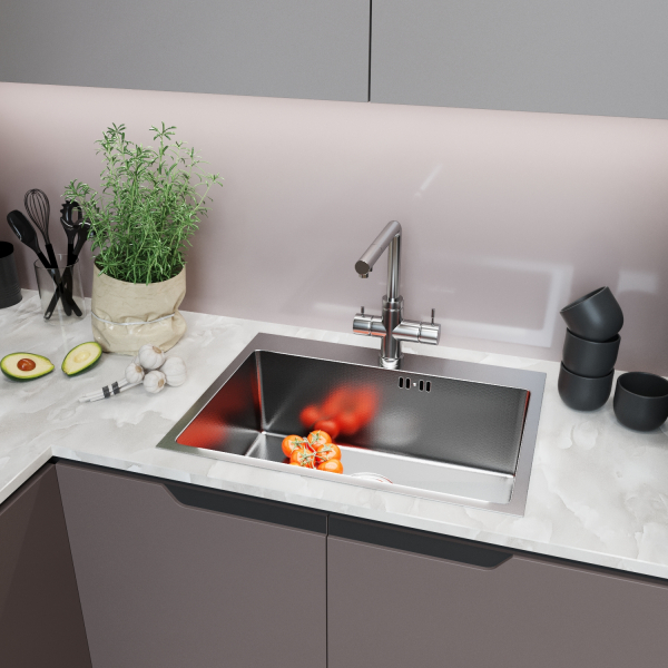 Мойка настол.монтаж 60х45 (3,0) вып 3 1/2  MIXLINE PRO 22см с сифоном (сатин НАНО)