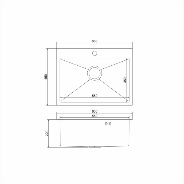 Мойка настол.монтаж 60х45 (3,0) вып 3 1/2  MIXLINE PRO 22см с сифоном (черный графит)