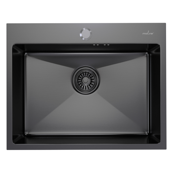 Мойка настол.монтаж 60х45 (3,0) вып 3 1/2  MIXLINE PRO 22см с сифоном (черный графит)