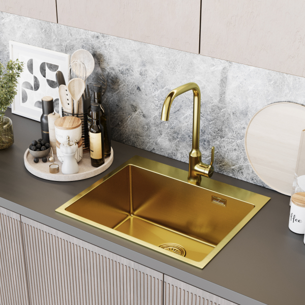 Мойка настол.монтаж 60х50 (3,0) вып 3 1/2  MIXLINE PRO 22см с сифоном (золото)
