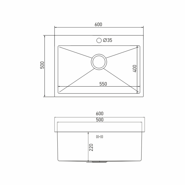 Мойка настол.монтаж 60х50 (3,0) вып 3 1/2  MIXLINE PRO 22см с сифоном (сатин)