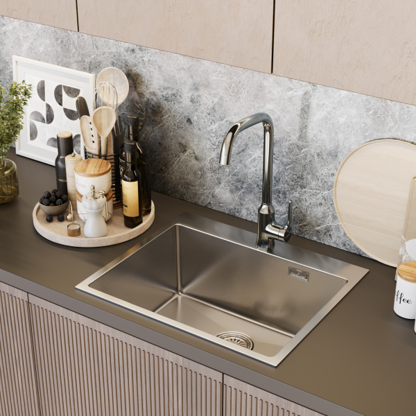 Мойка настол.монтаж 60х50 (3,0) вып 3 1/2  MIXLINE PRO 22см с сифоном (сатин)