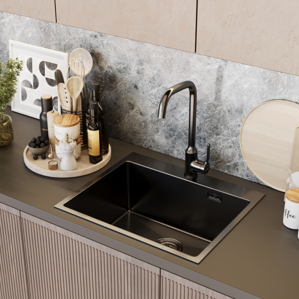 Мойка настол.монтаж 60х50 (3,0) вып 3 1/2  MIXLINE PRO 22см с сифоном (черный графит)