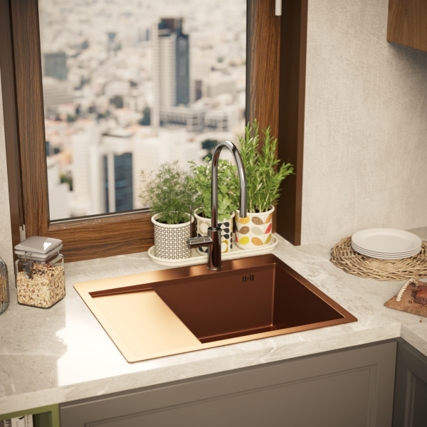 Мойка настол.монтаж 60х50 (3,0) прав. вып 3 1/2  MIXLINE PRO 20см с сифоном (бронза)