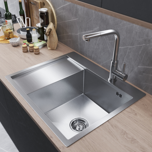 Мойка настол.монтаж 60х50 (3,0) прав. вып 3 1/2  MIXLINE PRO 20см с сифоном (сатин)