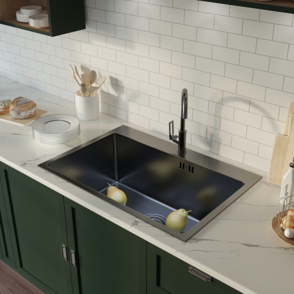 Мойка настол.монтаж 65х45 (3,0) вып 3 1/2  MIXLINE PRO 22см с сифоном (черный графит НАНО)