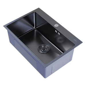 Мойка настол.монтаж 65х45 (3,0) вып 3 1/2  MIXLINE PRO 22см с сифоном (черный графит) Ника