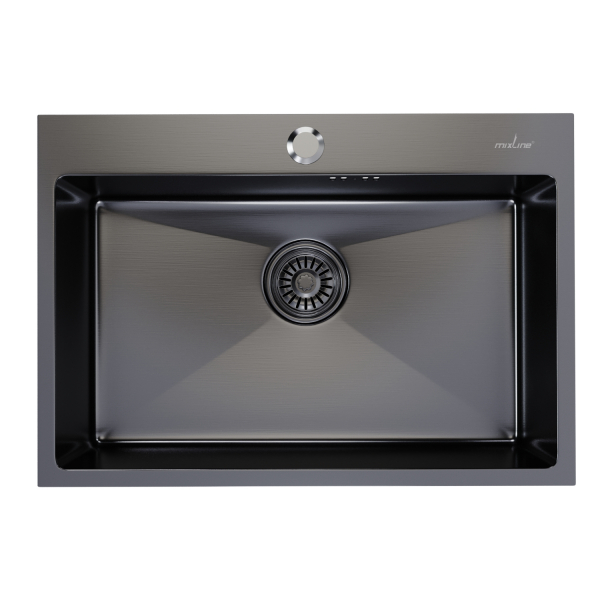 Мойка настол.монтаж 65х45 (3,0) вып 3 1/2  MIXLINE PRO 22см с сифоном (черный графит)