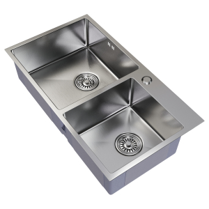 Мойка настол.монтаж 72х40 (3,0) 2-х ЧАШЕВАЯ вып 3 1/2  MIXLINE PRO 22см с сифоном (сатин) Ника