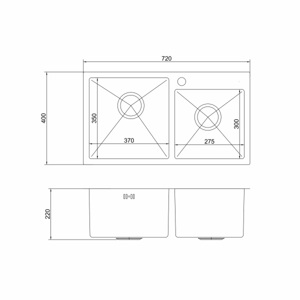Мойка настол.монтаж 72х40 (3,0) 2-х ЧАШЕВАЯ вып 3 1/2  MIXLINE PRO 22см с сифоном (сатин)