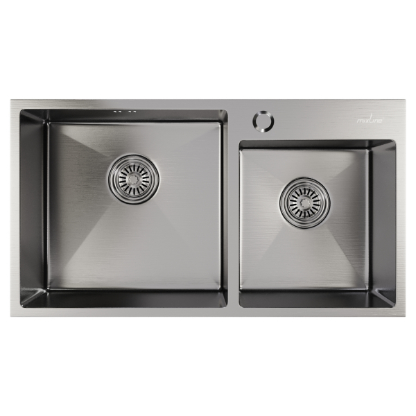 Мойка настол.монтаж 72х40 (3,0) 2-х ЧАШЕВАЯ вып 3 1/2  MIXLINE PRO 22см с сифоном (сатин)