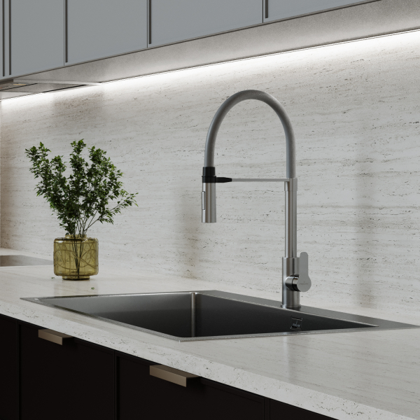 Смеситель для кухни 35k MIXLINE MLSS-0402 серый гибкий излив магнит, п/гайку САТИН