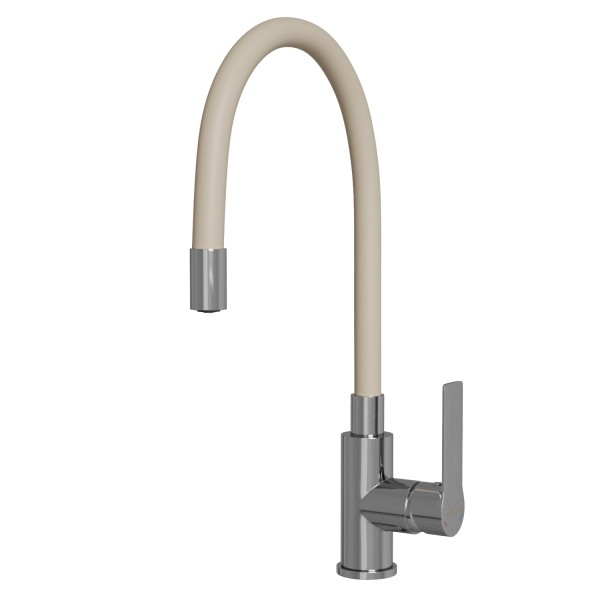 Смеситель для кухни 35к MIXLINE ML35-095 гибкий излив, б/отв, боковая, бежевый Ника